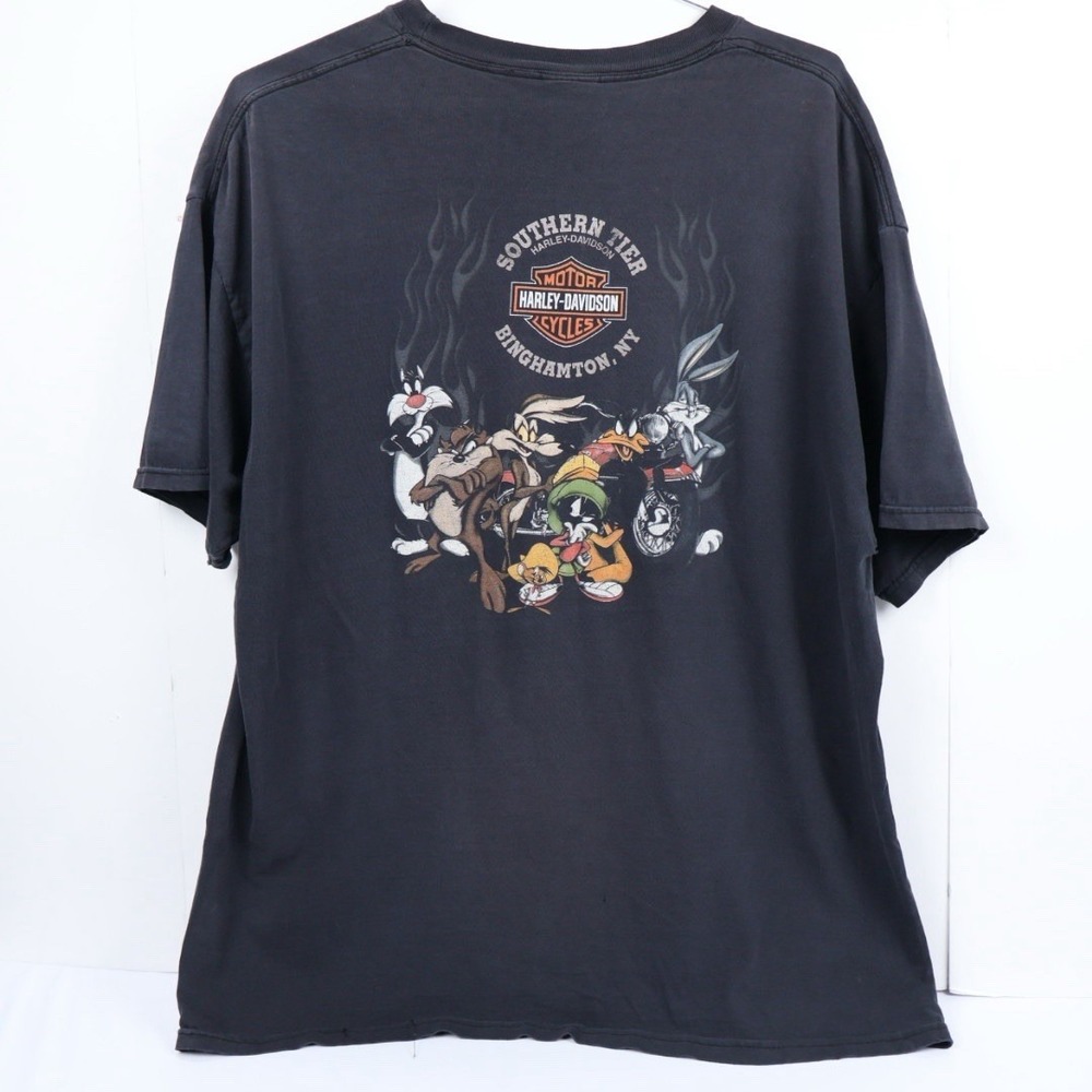 VTG Harley Motorcycle Biker T-Shirt Taz Looney Tunes Double Graphic Fade XL - Picture 1 of 13